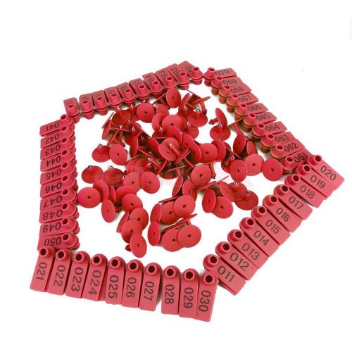 100 sets livestock animal dog goat sheep ear tags 001-100 numbers eartag red for sale