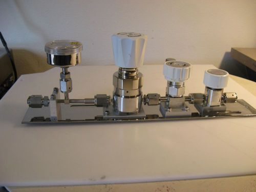 1/4&#034; high purity gas stick,tescom 60 regulator, gauge, 2 ewal valves, mounted for sale