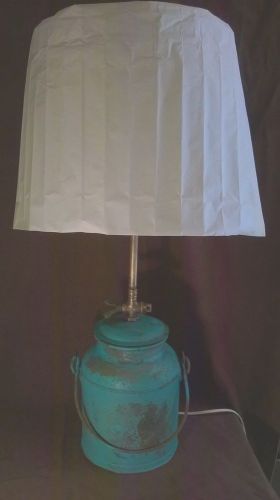 Vintage teal shabby chic, rustic metal farm cream/milk can lamp for sale