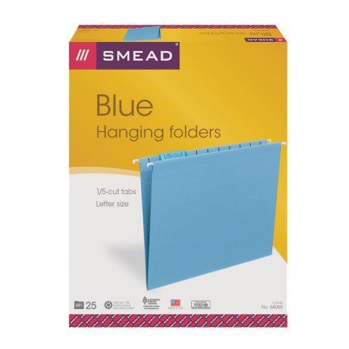 Smead hanging file folder with tab, 1/5-cut adjustable tab, letter size, blue, for sale