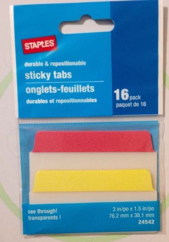 Staples Sticky Tabs Round Edge, 3&#034; x 1.5&#034; Yellow &amp; Red (20, 10 of each)