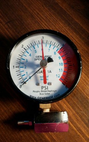 Gene rich specialties class 1a test gauge &amp; body 0-6 pounds psi for sale