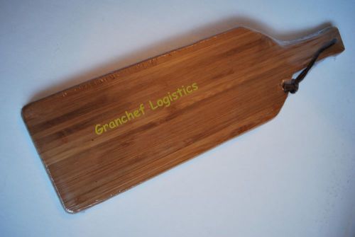 Bamboo cutting board ~ wine bottle shape with leather strap ~ franmara  13&#034; x 4&#034; for sale