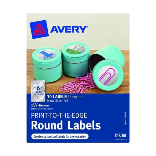 Avery Print-to-the-Edge Round Labels Matte Silver Foil 1 5/8&#034; Diameter 41465