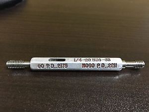 1/4-20 UNC- 3B Threaded Plug Gage w/ Handle GO/NOGO PD .2175/.2211