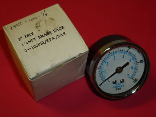 Nos! air pressure gauge, psb2 - 100, 100 psi, 2&#034; face, back mount, 1/4&#034; npt for sale