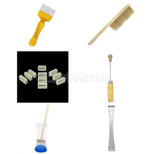 Beekeeping Uncapping Fork +Brush+Queen Cage+Marking Cage+Wire Embedder+Hive Tool