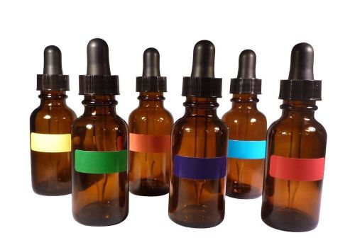 1 Oz (30 ml) Amber Glass Bottles With Eye Dropper + Colored Rectangle Labels