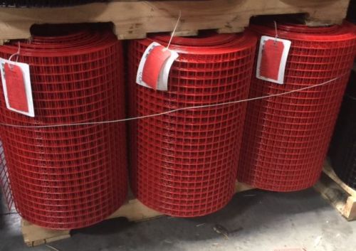 1x1&#034; 14G 24&#034;x100&#039; Red PVC Coated Galvanized Welded Wire Mesh Rolls (GAW)