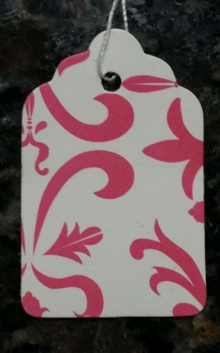 100 ea Pre Strung Pink Designer Tags #5 - 1 1/16&#034; x 1-5/8&#034; pink fleur print