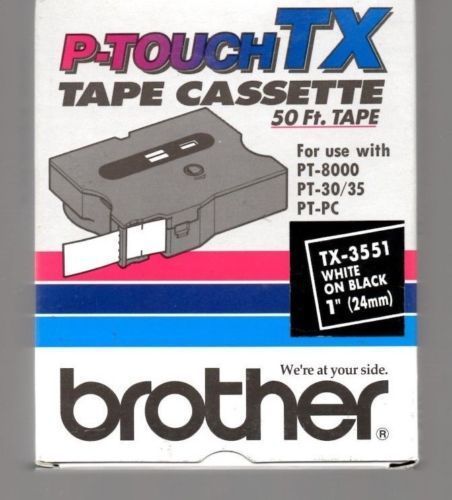 New brother p-touch tape cassette tx-3551 white on black 1&#034; (24mm) free s&amp;h for sale