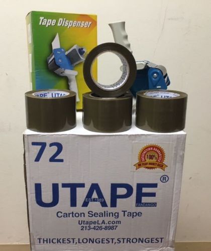 4 Rolls Brown Box Carton Sealing PackingTape 3&#034;x330&#039; 1.8mil UTAPE FREE Dispenser