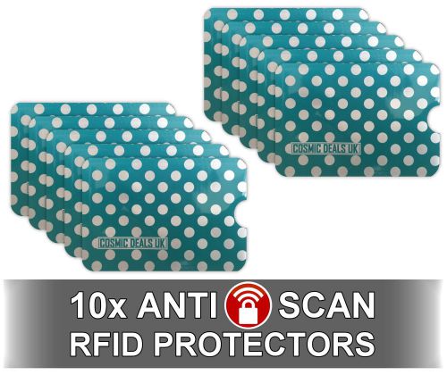 10 x Turquoise Polkadot RFID NFC Blocking Card Clash Anti Scan Protectors for yo
