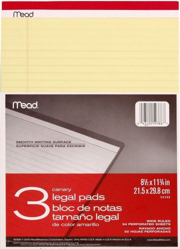 Mead Canary Legal Pads 8.5 X 11.75 Inches 3 Pack 50 Sheets (59386)