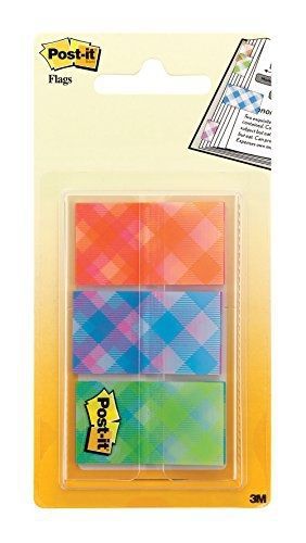 Post-it Flags, Designer Plaid, .94 x 1.7 Inches, On-the-Go Dispenser, 60/Pack