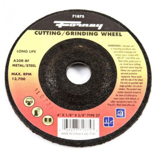 4&#034; X 1/8&#034; Grinding Wheel With 5/8&#034; Arbor, Metal Type 27, A30R-Bf Forney 71875