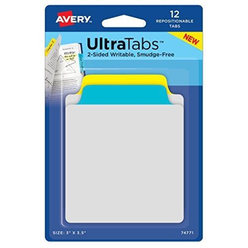 Avery Note Ultra Tabs, 3&#034; x 3.5&#034;, 12 Repositionable Tabs, Two-Side Writable,