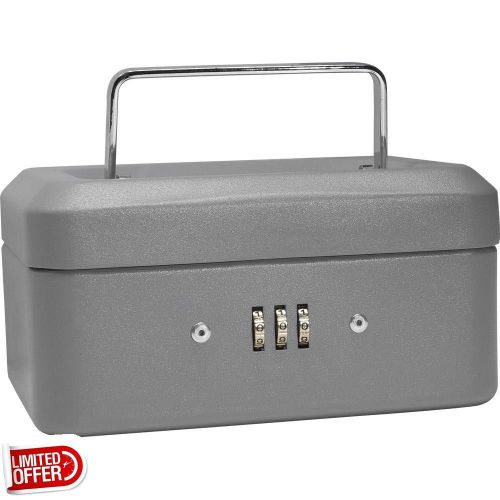 Sale barska cb11782 6 inch cash box safe w/ combination lock, grey key portable for sale