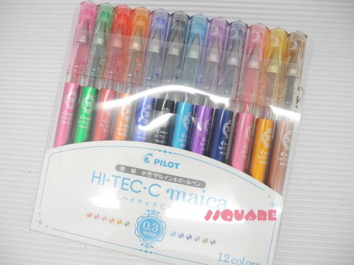 NEW! Pilot Hi-Tec-C Maica 0.3mm Rollerball Gel Pen,12 Colors Set w/ Plastic Case