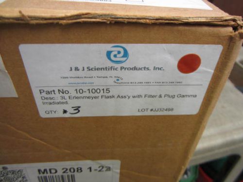 Qty. 3   3L 3000ml Erlenmeyer Flask w Filter &amp; Plug Poly 10-10015 J&amp;J Scientific