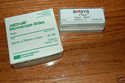 Blank Microscope 72 slides 100 cover glass slips plain Medi-lab LS slide 22х22
