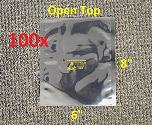 100 ESD Anti-Static Shielding Bags, 6&#034;x8&#034; in 152mm x 203mm, Open-Top, 3.1 mils