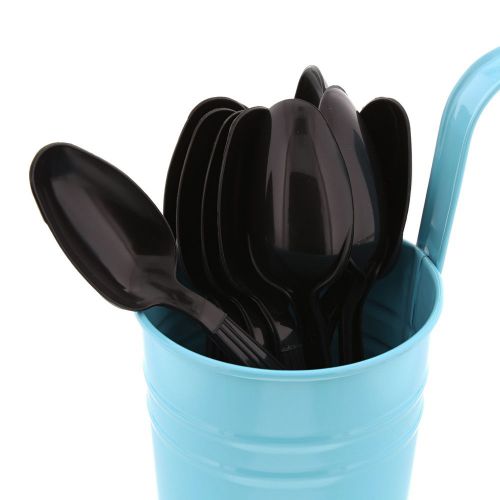 Cibowares heavy weight black plastic disposable teaspoons, pack of 100 for sale