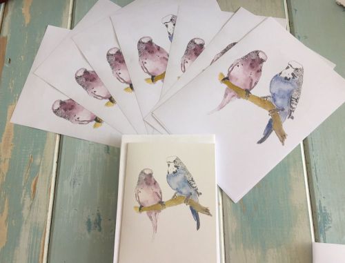 Letter Writing Set - Budgies Design Paper And Envelopes Plus Matching Card