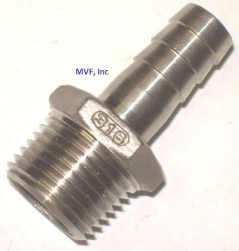 HOSE BARB for 3/8&#034; ID HOSE X 1/8&#034; MALE NPT HEX BREWING 316 S/S &lt;HB602.5