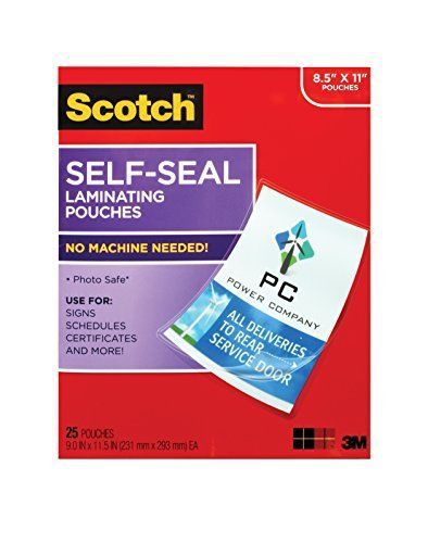 Scotch Self-Sealing Laminating Pouches, 25 Sheets, 9.0 in x 11.5 in, Gloss Size
