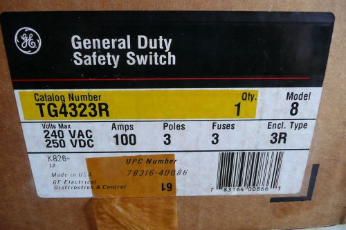 New in Box GE General Duty Safety Switch TG4323R, 240 Vac or 250 Vdc, 100 Amp