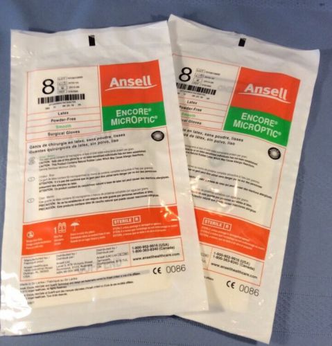 TWO PAIR OF ANSELL LATEX SURGICAL GLOVES SIZE 8 SMOOTH- FREE SHIP