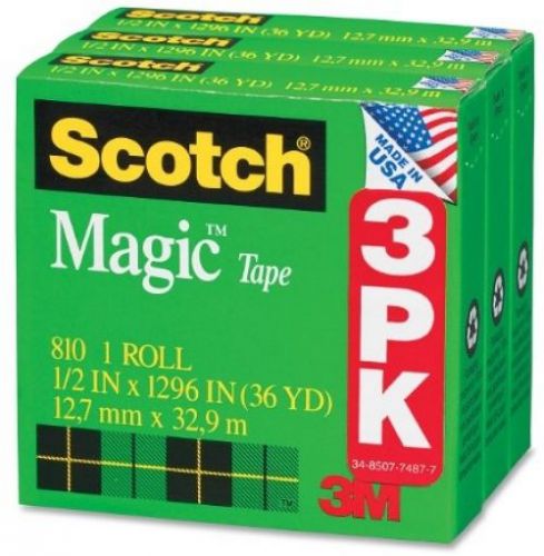 Scotch magic tape, 1/2 x 1296 inches, boxed, 3 rolls (810h3) for sale