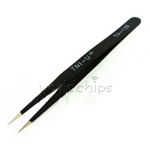 Anti-static stainless steel black elastic fine tip straight tweezer tu-12b for sale