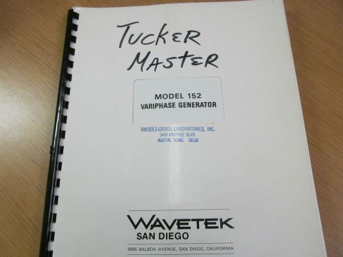 Wavetek 152 Variphase Generator Instruction Manual with Schematics (Rev 10/1978)