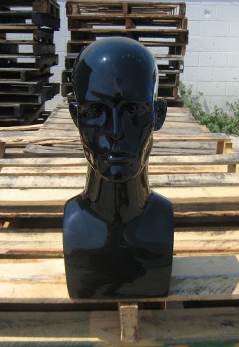 (USED) MN-AA GLOSSY  BLACK MANNEQUIN DISPLAY HEAD WITH BUST MALE (D)