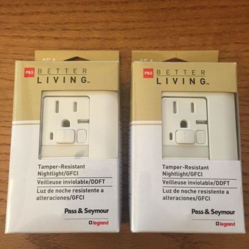 2 NEW Pass &amp; Seymour Tamper-Resistant 15A Night Light/GFCI Receptacle, White