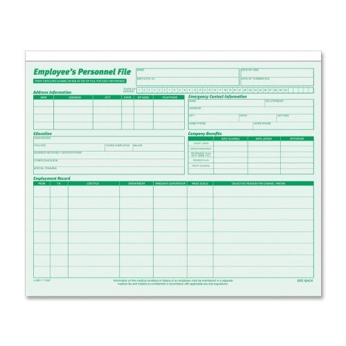 Tops TOPS Employee Record File Folders, Straight Cut, Index, Green Ink, 2-Sided,