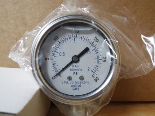 0-30 PSI/BAR 2.5&#034; All Stainless Lower Mount Glycerine-filled Pressure Gauge