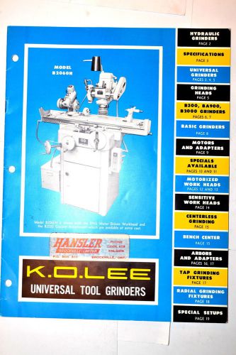 K.O. LEE UNIVERSAL TOOL GRINDERS CATALOG TG6 1966 #RR919 hydraulic universal