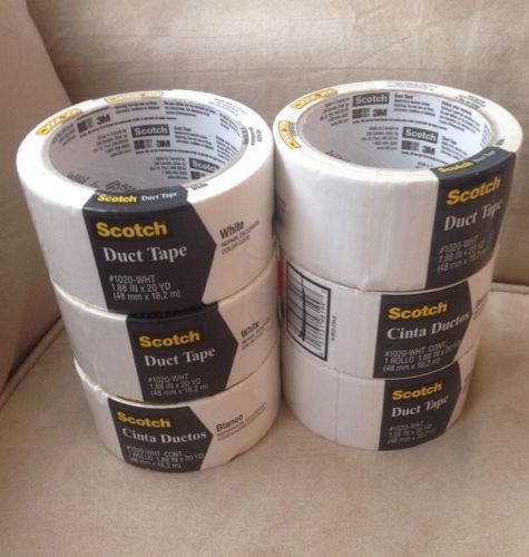 Qty 6 rolls of scotch duct tape, white, 1.88-inch by 20-yard, new, free shipping for sale
