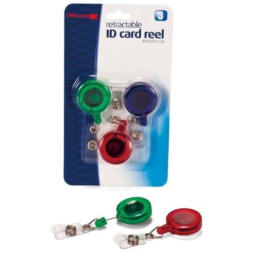 Officemate  ID Card Reels, Pack of 3, Assorted Colors (37002)