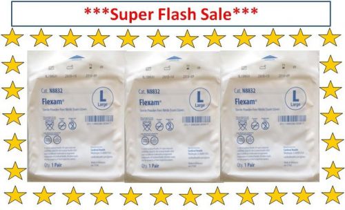 (3) pair flexam large latex free sterile sealed exam gloves tattoo survival new for sale