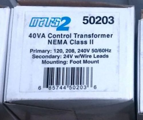 One (1) MARS2 50203 Control Transformers NEMA Class II 40VA 120/208/240 50/60Hz