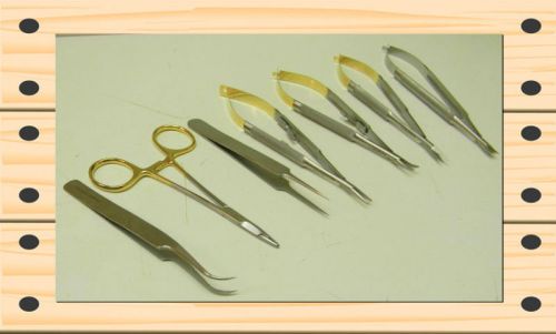 2 CASTROVIEJO SCISSORS+3 NEEDLE HOLDERS+2 SUTURE FORCEPS, English pattern Handle