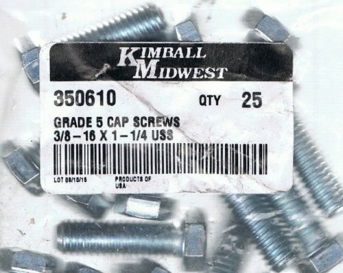 Zinc hex cap screw bolt 3/8-16 x 1&#034;- 1/4uss 25/pcs grade 5[35-0610]kimball mdwst for sale