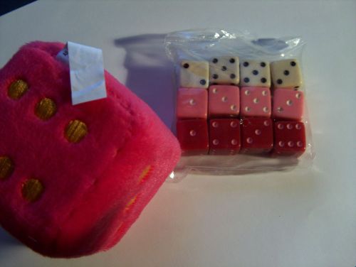 Bunco Dice - 4 red 4 white 4 pink plus soft large die - D2