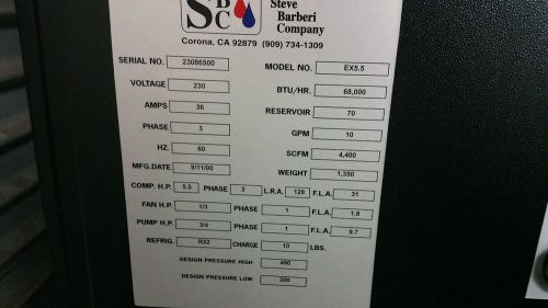 SBC Steve Barberi Company Water/Liquid Cooler/Chiller EX5.5 68K BTU