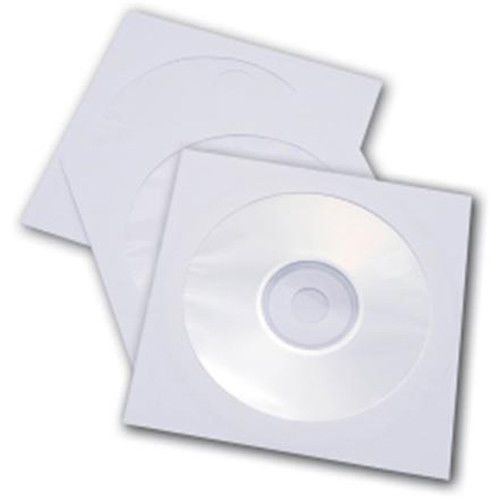 CD DVD Paper Sleeve Media Envelopes with Flap and Clear Window White - 100 pk