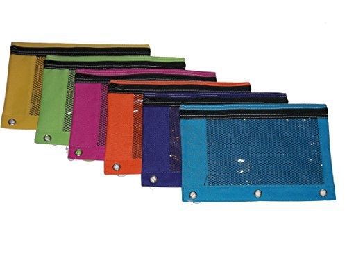 Bazic BAZIC True Bright Color 3-Ring Pencil Pouch w/ Mesh Window, 6 pcs